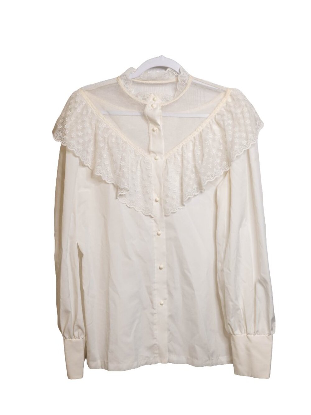 Vintage Handmade Ivory Victorian Blouse - XL Fit